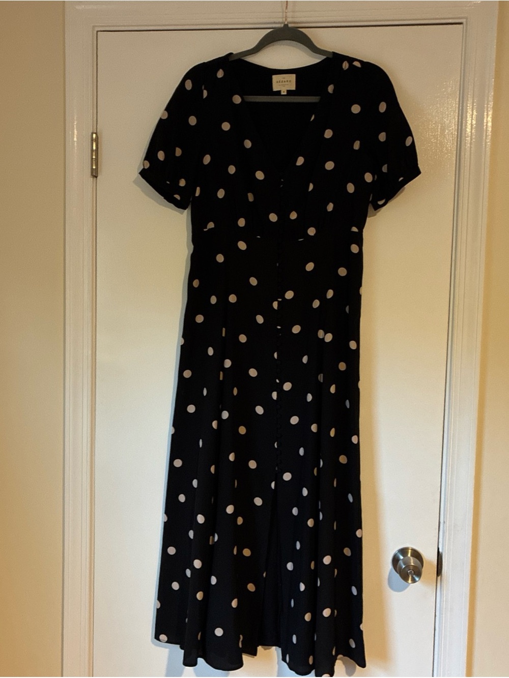 Sezane Solia Dress Ecru Polka Dots on Black size 36 US 4/Small - Picture 2 of 6